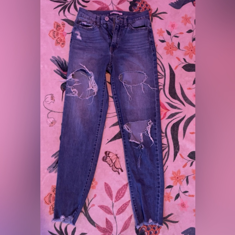 SO Women's Distressed Dark Blue Skinny Jeans